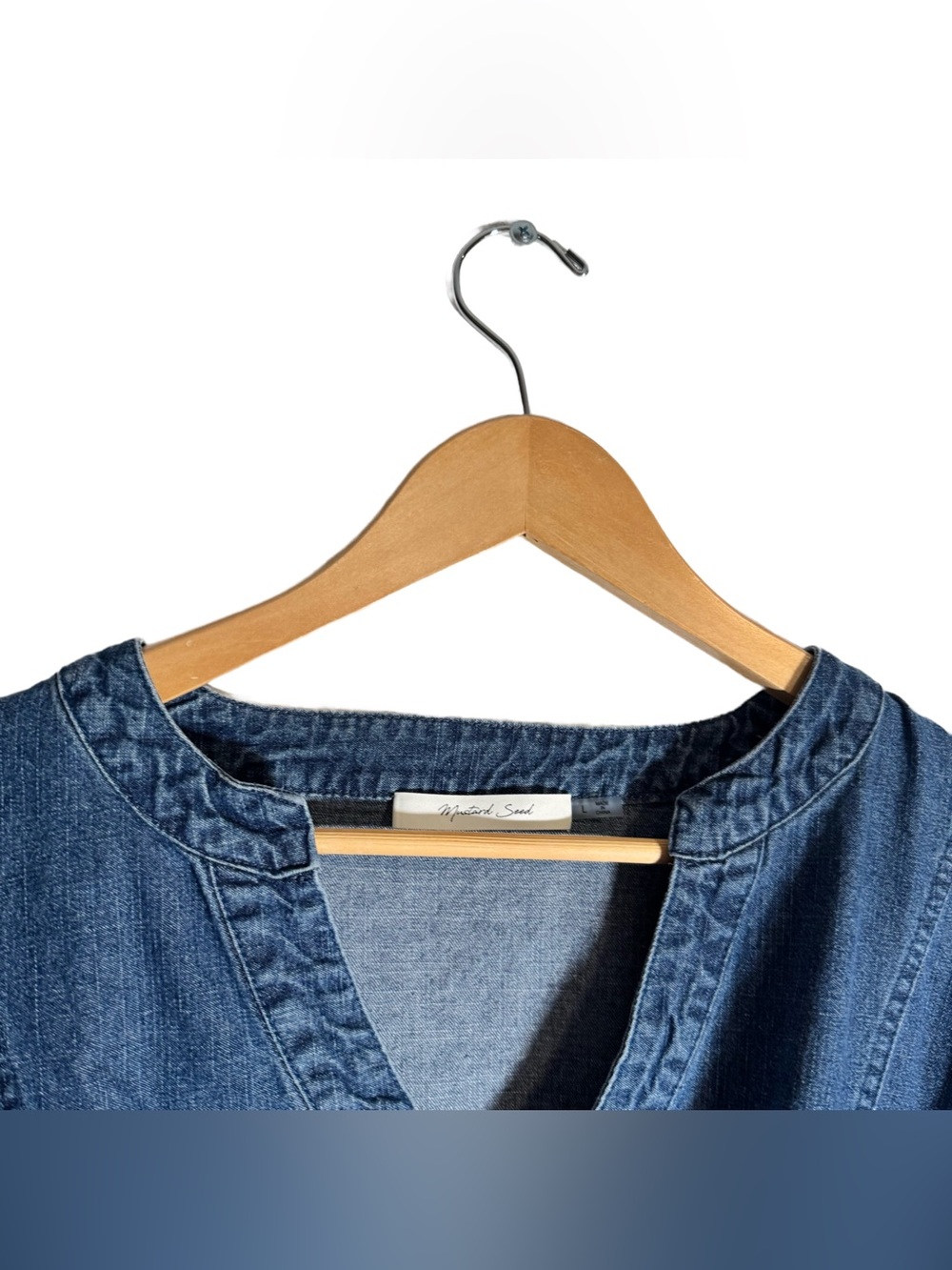 Mustard Seed Denim Wrap Dress Women's Large Mini Dress Distressed Western Boho - Picture 4 of 6